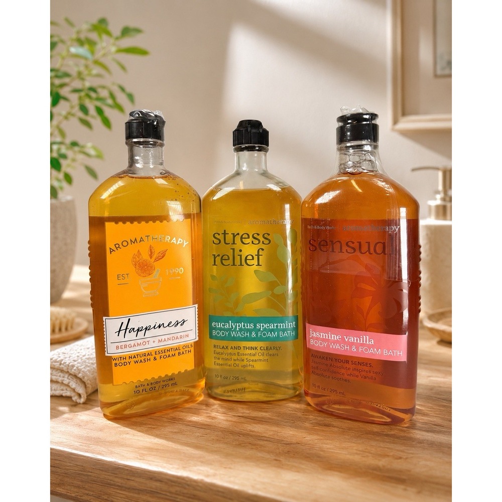 NEW Bath & Body Happiness Bergamot & Mandarin Body Wash+Sensual Jasmine Vanilla